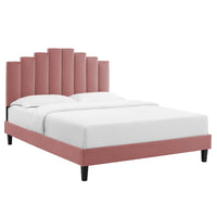 Modway Elise Performance Velvet Twin Platform Bed with Black Wood Legs - Dusty Rose-Twin Platform Bed