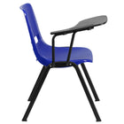 Flash Furniture Ergonomic Shell Chair with Right Handed Flip-Up Tablet Arm - Blue-Ergonomically Contoured Design with Blue Plastic Back and Seat