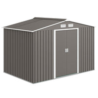 Outsunny Garden Storage Shed with Steel Foundation Kit - 9.1'x 6.4' x 6.3' - Grey-Large inner space for storing tools bicycle, garden tools, lawn care equipment and more 