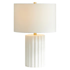 Hudson&Canal Seren 23" Tall Table Lamp with Fabric Shade - Matte White/Brass/White-Paired with a white fabric drum shade
