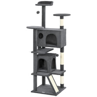 PawHut 63" H Cat Tree with Two Cat Condos - Dark Grey-Activity play center keeps cats entertained and active 