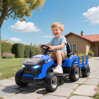 Qaba 12V Kids Ride On Tractor with Trailor and Remote Control - Blue-Dual modes offer kids control or parents remote 