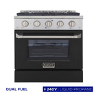 Kucht 30" KDF Series Pro Style Propane Gas Dual Fuel Range - Stainless Steel/Black-Dual bake elements deliver powerful performance: 3,000 watts (base) and 850 watts (top), with a 3,500-watt broiler for intense top heat