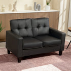HOMCOM 51" PU Leather Loveseat with Armrests and Tufted Backrest - Black-Provides ample space for two people to sit without feeling crowded