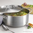 Tramontina Pro-Line Stainless Steel 9 Qt Covered Dutch Oven-Tri-Ply Base: Features an impact-bonded tri-ply base for excellent heat distribution and even cooking, ideal for everything from a gentle simmer to a rapid boil