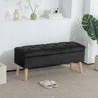 HOMCOM Upholstered Storage Ottoman Bench with Wooden Legs - Black-Comfortable fabric exterior and soft foam creates an optimal seating area;  