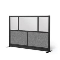 Luxor Modular Wall - 70" W x 48" H - Segmented Black Frame, Frosted Acrylic, Cool Grey PET-Creates semi permanent privacy in shared spaces