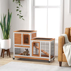 PawHut 35" H Indoor Rabbit Hutch with Wheels, Run and Tray - Yellow-Rolls on wheels for easy movement. And two have brakes 