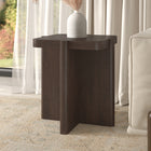 Hudson&Canal Laguna 20" Wide Square Side Table - Brown Oak-Rounded corners on a rectangular tabletop with rounded eges on the cross pedestal base