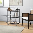 Hudson&Canal Leif 30"W Oval Bar Cart - Blackened Bronze-The top can support 40 lbs, the middle and lower shelves hold 20 lbs each