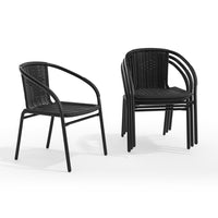 Flash Furniture Black Rattan Indoor-Outdoor Restaurant Stack Chair-Set of 4 Stackable Cafe Chairs