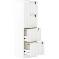 HOMCOM 4-Drawer Fluted Vertical Letter/A4 Filing Cabinet with Lock - White-Compact design fits perfectly in small spaces
