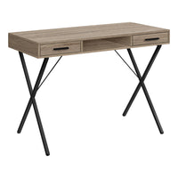 Monarch Specialties 7796 42" Computer Desk - Dark Taupe/Black Metal-Perfect multi-use computer desk for all laptop or tablets; easy maintainable surface in a dark taupe wood-look finish