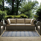Modway Cerelia Moroccan Trellis Indoor/Outdoor Area Rug - 5 ft W x 8 ft L - Blue/Beige-Durable Indoor/Outdoor Rug