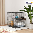 PawHut 2-Tier Cat Cage Crate with 2 Doors, Ladder and Hammock - Black-Compact design is suitable for living rooms, bedrooms or covered balconies 