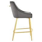 Modway Discern Performance Velvet Counter Stool - Gray-Brushed Gold Stainless Steel Legs