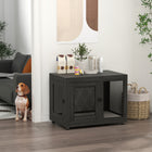 PawHut 37" L Pet Crate End Table with Water-Resistant Cushion and Double-Door - Black-Made to function as a side table or a dog crate 