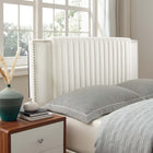 Modway Zahra Channel Tufted Performance Velvet Full Platform Bed with Tapered Black Wood Legs - White-Wood Slat Support System
