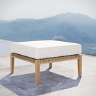 Modway Clearwater Outdoor Patio Teak Wood Ottoman - Grey/White-Grade A Premium Teak Wood Base