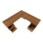 Monarch Specialties 7610 70" Computer Desk - Walnut/Black Metal/L/R Face-Space-saving design ideal for use in a corner but finished on all sides for flexible placement anywhere in a home office, while reversible configuration allows desk to be set up with the drawer units on either side