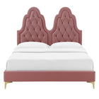 Modway Alexandria Tufted Performance Velvet Twin Platform Bed with Gold Metal Legs - Dusty Rose-Assembly Required