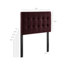 Modway Lily Stain-Resistant Performance Velvet Twin Size Headboard - Mulberry-Twin Size Headboard