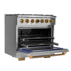 Kucht 36" KXP Series Dual Fuel Range Propane Gas - Stainless Steel/Gold-Stainless Steel range with professional Gold handle will help you create the ultimate cooking experience