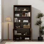 Manhattan Comfort Rivington 40" Modern 4-Shelf Bookcase Cabinet - Walnut-Soft Close Doors offer Hidden Storage with 2 Shelves
