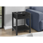 Monarch Specialties 3202 24" Contemporary Side Accent Table 2-Tier - Storage Drawer - Black Oak Laminate - Black Metal-Equipped with a convenient storage drawer and a 2-tier shelf, this side table offers practical solutions for organizing essentials, perfect for use as an end table or nightstand