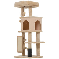 PawHut 41" Cat Tree with Scratching Posts, Bed and Condo - Beige-Activity play center keeps cats entertained and active 