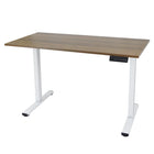 Ezywork Whole Piece Top Electric Standing Desk - White Frame / Dark Wood Top-Whole piece table top