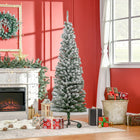 HOMCOM 6' Snow-Flocked Pencil Artifical Christmas Tree - Green-Artificial Christmas tree designed to resemble a realistic tree 