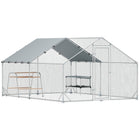 PawHut Large Metal Chicken Coop with Waterproof Cover - 9.8' x 13.1' x 6.4' - Silver-Spacious 129 sq. ft (12 m²) area comfortably accommodates 12-18 chickens 