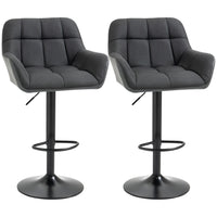 HOMCOM Adjustable Swivel Tufted Fabric Bar Stools - Black - 2 Pack-Comes in a set of 2 to create a matching look
