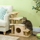 PawHut Adjustable Height Cat Stairs with Scratching Post for Sofa - Beige-Supports older, smaller, or injured pets 