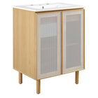 Modway Calla 24" Perforated Metal Bathroom Vanity - White/Oak-Perforated Metal Doors