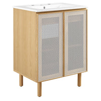 Modway Calla 24" Perforated Metal Bathroom Vanity - White/Oak-Perforated Metal Doors