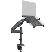 North Bayou Laptop/Monitor Desk Mount-Laptop Mount Compatibility: Dual mounting options for either a laptop 10-17” with a tray or a monitor 17-30” without a tray (VESA 75x75mm or 100x100mm). The arm of this bracket supports a maximum weight of 9kg(19.8 lbs). The width of the laptop tray ranges from 8.6" to 16.5"(220mm-420mm). The laptop tray with holes provides better air flow and keeps the laptop running cool for heat dissipation.