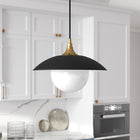 Hudson&Canal Alvia 14.5" Wide Pendant with Metal/Glass Shade - Matte Black/Brass/White-Handcrafted matte black and polished nickel finish is applied to the round metal and glass base
