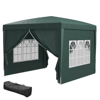 Outsunny 10' ft W x 10 ft L Outdoor Pop Up Party Tent with Carrying Bag - Dark Green-High density silver coated Oxford material water-resistant and UV resistant