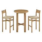 Modway Alvia 3-Piece Round Oak Wood Bar Table With Bar Stools Set - Weathered Oak-3-Piece Round Bar Table and Stool Set