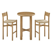 Modway Alvia 3-Piece Round Oak Wood Bar Table With Bar Stools Set - Weathered Oak-3-Piece Round Bar Table and Stool Set