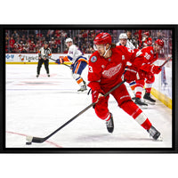 Moritz Seider Detroit Red Wings - Framed Canvas - 31" x 22"-Premium canvas print with gallery-wrapped edges