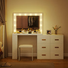 HOMCOM Vanity Desk with Mirror and 12 LED Lights - 46.5" L x 30.7" W x 53.1" H - White-White finish with gold handles adds a stylish touch 