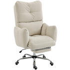 HOMCOM Ergonomic Reclining Office Chair with Snow Flannel Fabric - Cream White-Wrapped in soft snow flannel fabric for cloud-like seating comfort,