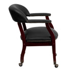 Flash Furniture Top Grain Leather Conference Chair with Accent Nail Trim & Casters - Black-Black Top Grain Italian Leather Upholstery