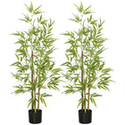 HOMCOM 4' Artificial Bamboo Tree for Indoor Home Decor - Green - 2 Pack-Two pack. Beautiful artificial bamboo with three trunks design plant 