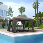 Outsunny 10 ft W x 10 ft L Outdoor Patio Garden Gazebo Canopy Shelter - Brown-Double roof design for air circulation