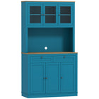 HOMCOM 71" H Pantry Cabinet with Microwave Space and Buffet Hutch - Navy Blue-Eight compartments and two drawers maximize kitchen storage options 