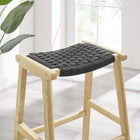 Modway Saoirse Woven Rope Wood Bar Stool - Natural Black - Set of 2-Footrest and Side Supports